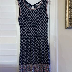 Max Studio Navy Blue and Red Pleated Dress Size M